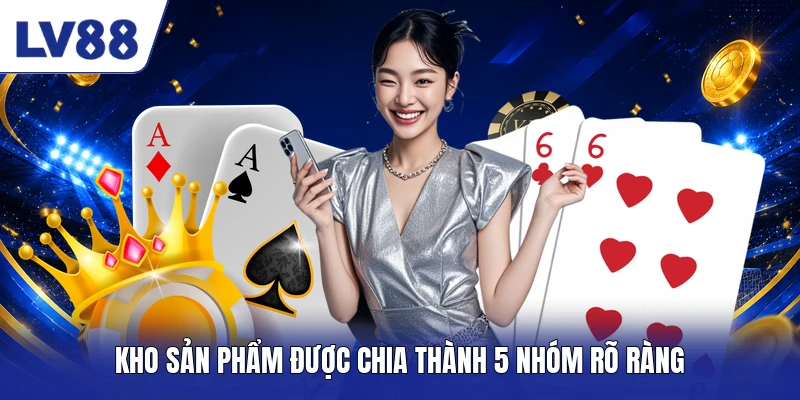 Kho sản phẩm được chia thành 5 nhóm rõ ràng
